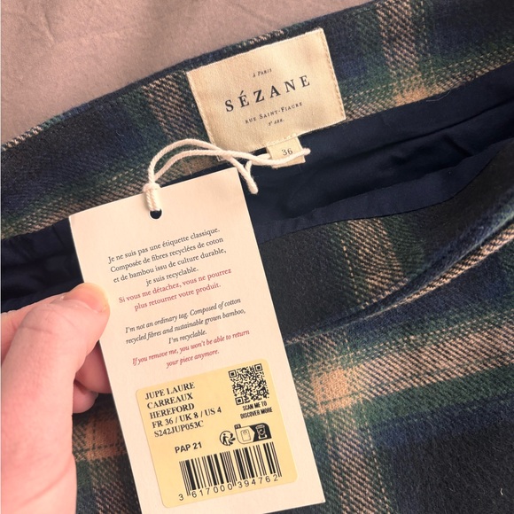 SOLD NWT Sézane Laure Skirt in Hereford Check Size 36/4 - Picture 4 of 6